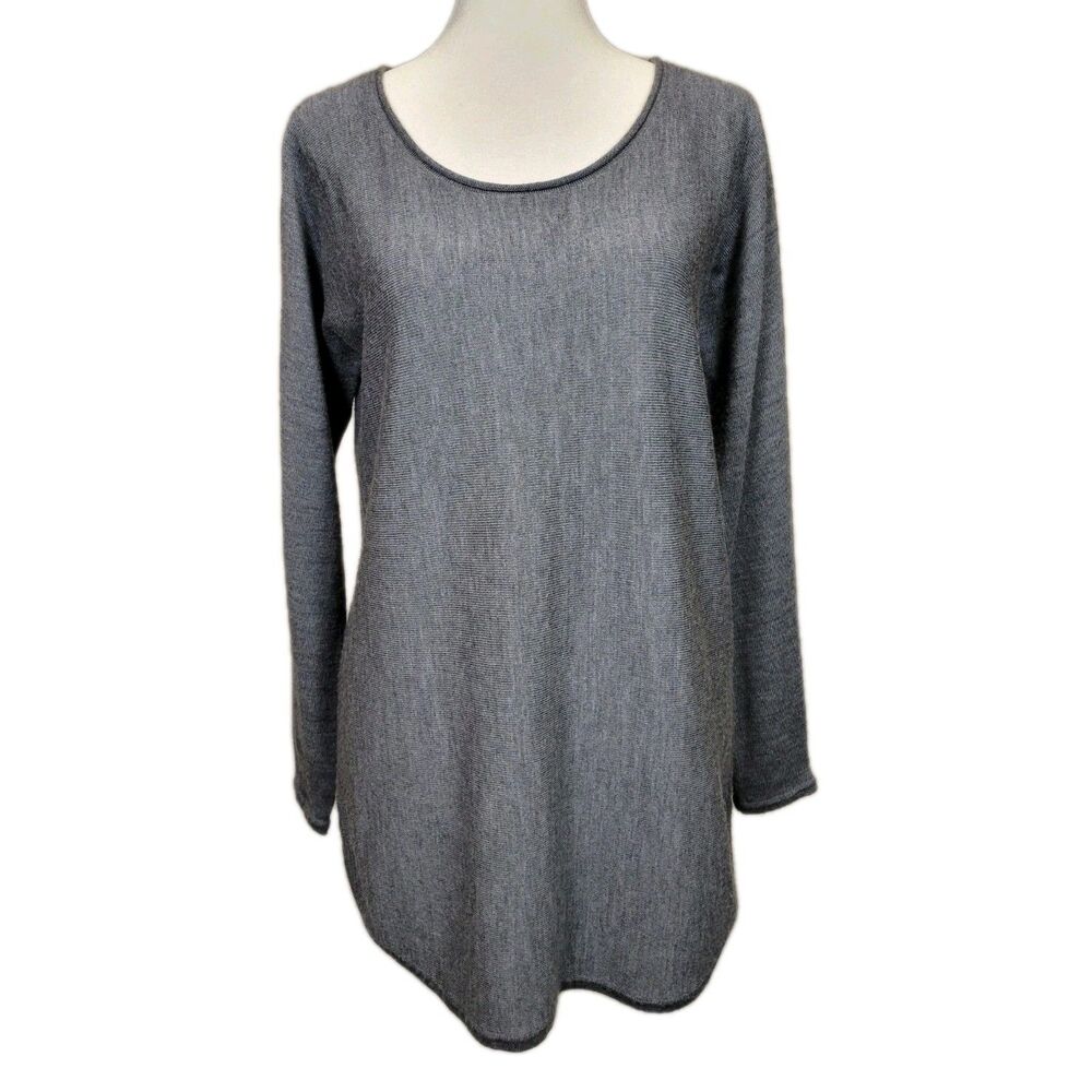 Max Studio 100% Extrafine Merino Wool Sweater Womens Medium Gray/Blue